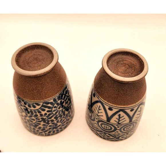 Vintage Japanese Ceramic Teacup Yunomi Blue Design Brown Bottom Sencha TC225 70s - Picture 5 of 6